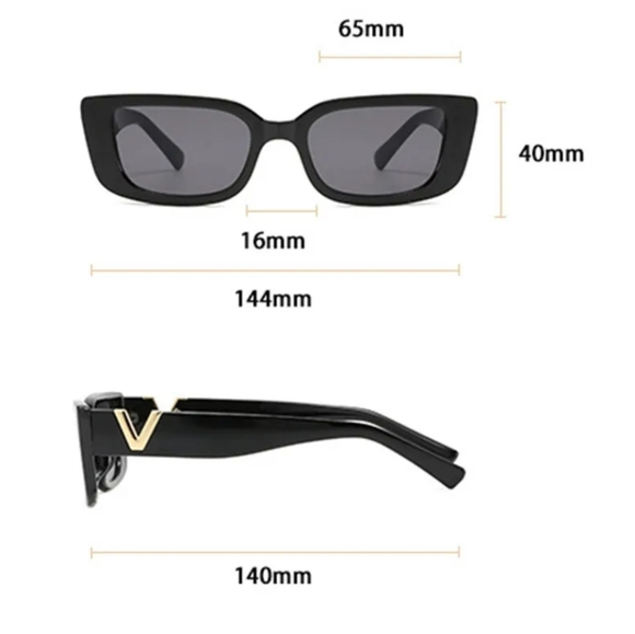 Black Luxury Rectangle Women Sunglasses V Brand Designer Retro Small Frame - Picture 2 of 3